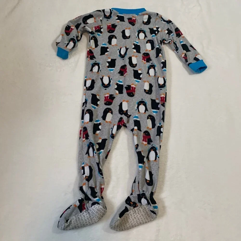 5/$25‎ Carter's Footed Pajamas Kids 2T Gray Penguin Print Fleece Sleeper